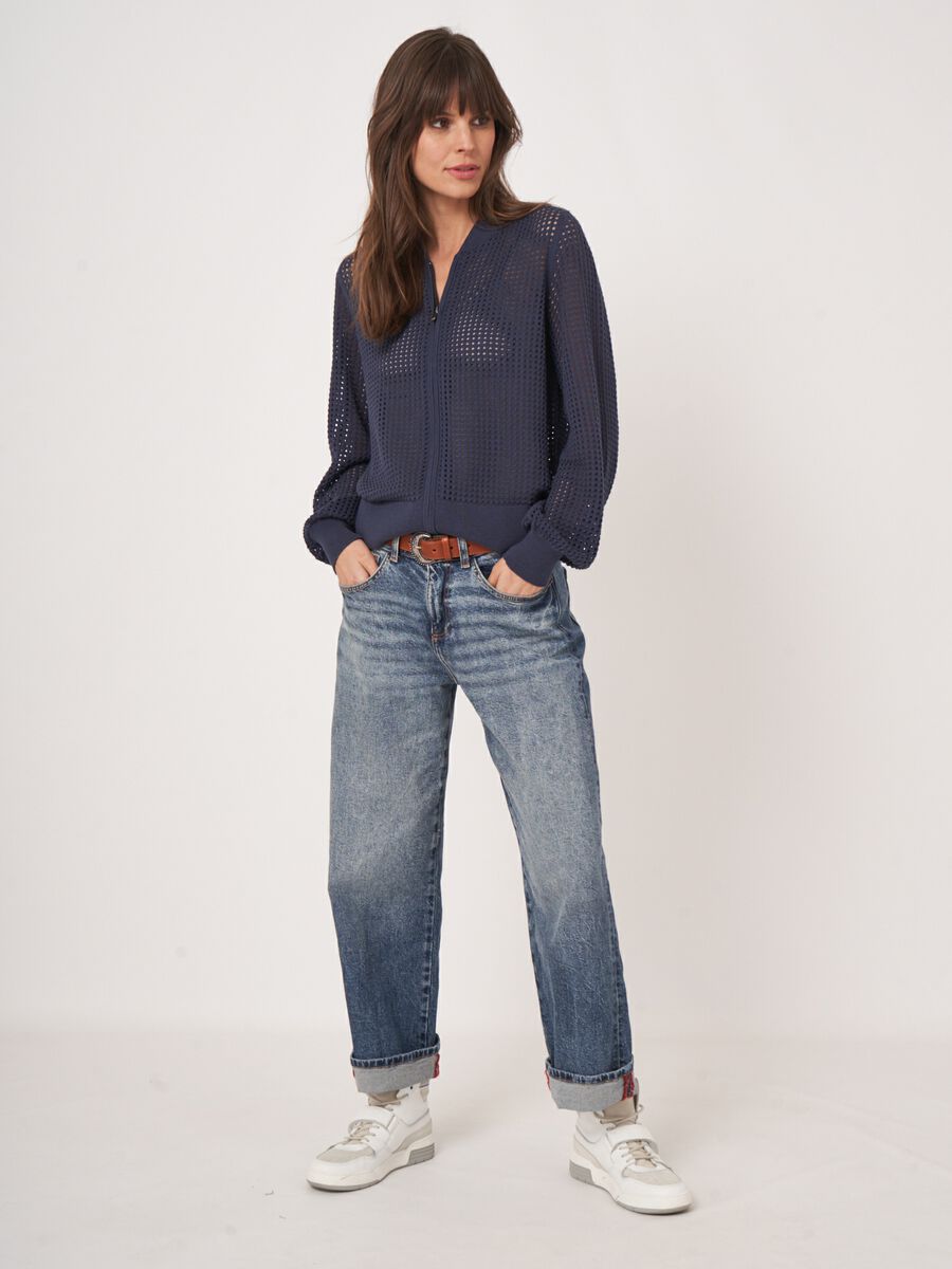 Ajour vest met baseball-kraag en rits image number 4