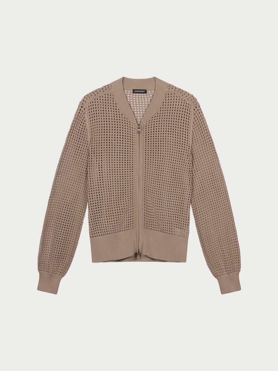Open knit cardigan with zip image number 0