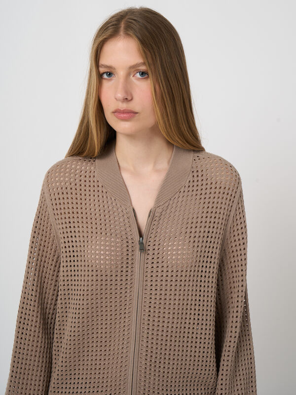 Open knit cardigan with zip image number 0