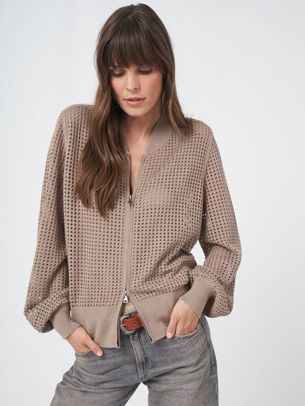Cardigan en maille ajouré avec fermeture éclair image number 1