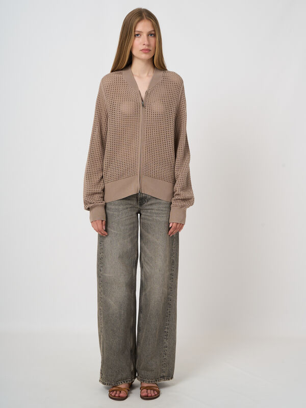 Open knit cardigan with zip image number 2