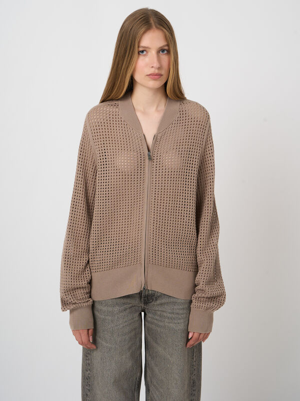 Open knit cardigan with zip image number 3