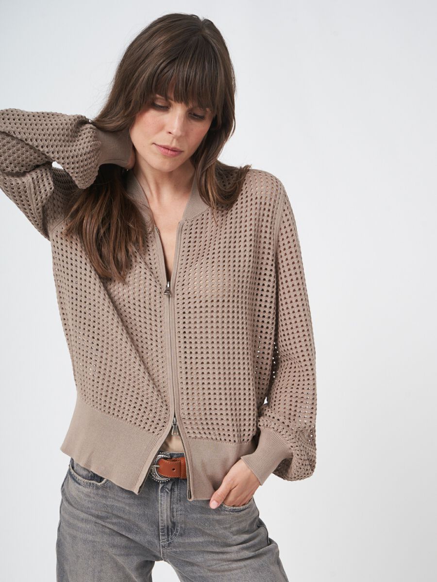 Open knit cardigan with zip image number 4