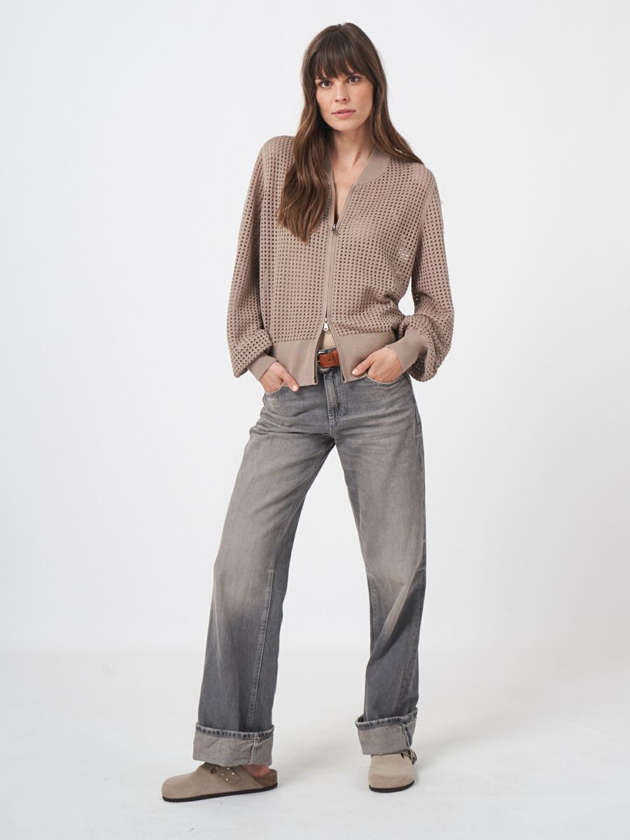 Open knit cardigan with zip image number 5