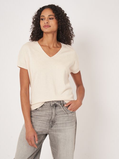 Mouwloze fijn geribde trui van cashmere en katoen