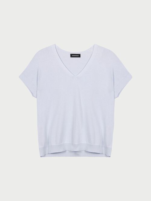 Mouwloze fijn geribde trui van cashmere en katoen