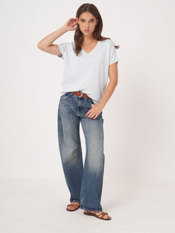 Pull sans manches en fine maille côtelée en cachemire et coton image number 1