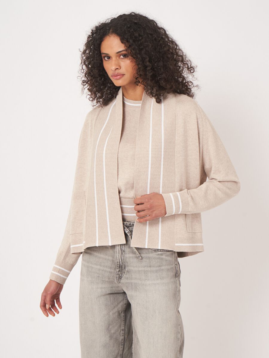 Gilet ouvert et détail rayures en mélange de coton  image number 0