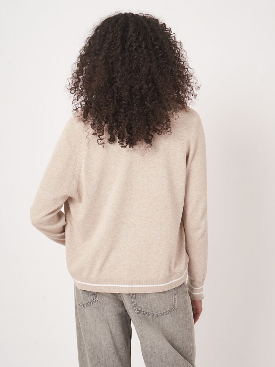 Cotton blend open cardigan with stripe detail image number 5