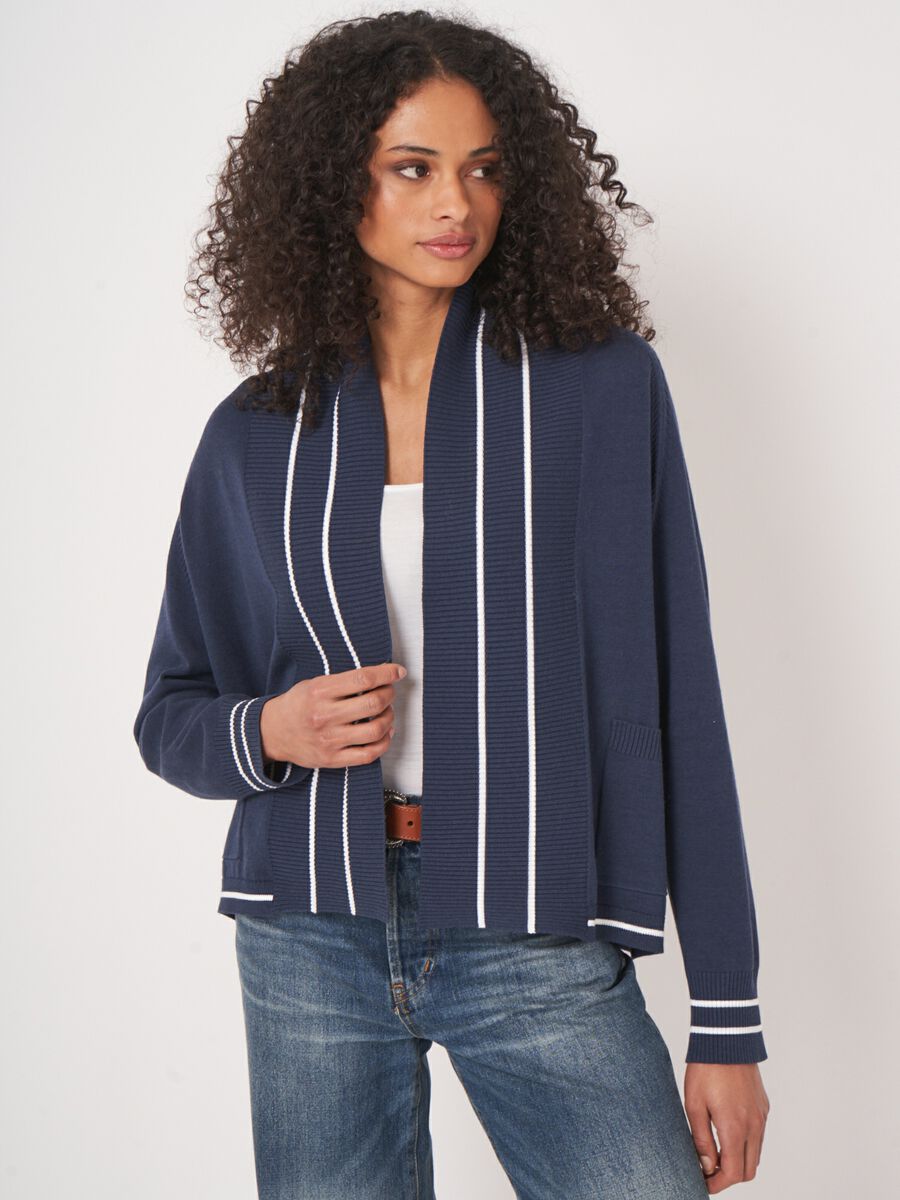 Gilet ouvert et détail rayures en mélange de coton  image number 2