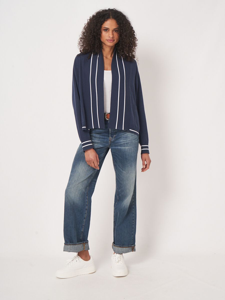 Gilet ouvert et détail rayures en mélange de coton  image number 3