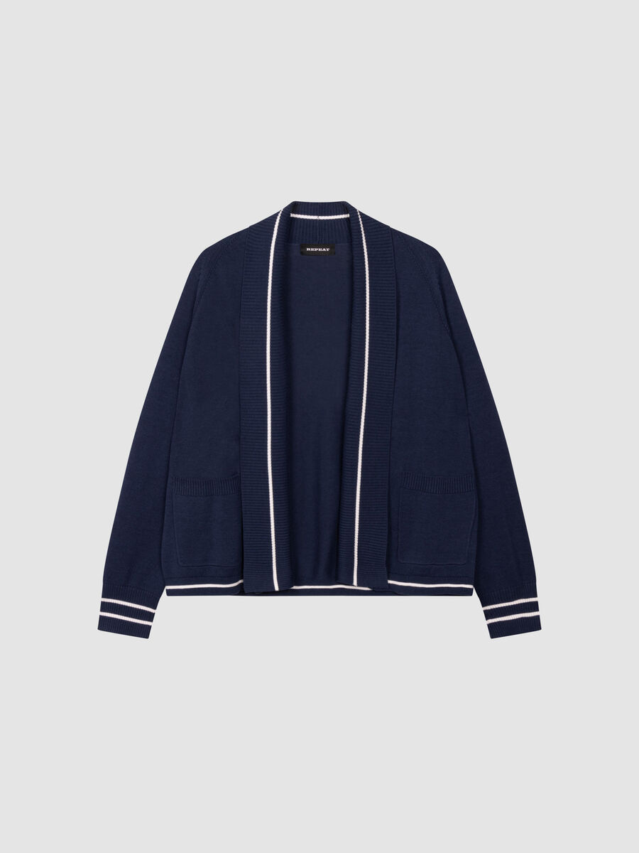 Gilet ouvert et détail rayures en mélange de coton  image number 1