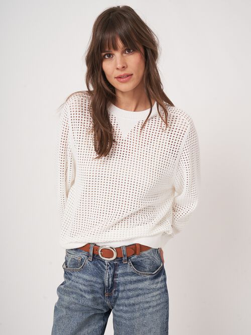 Gebreide ajour trui van katoenmix