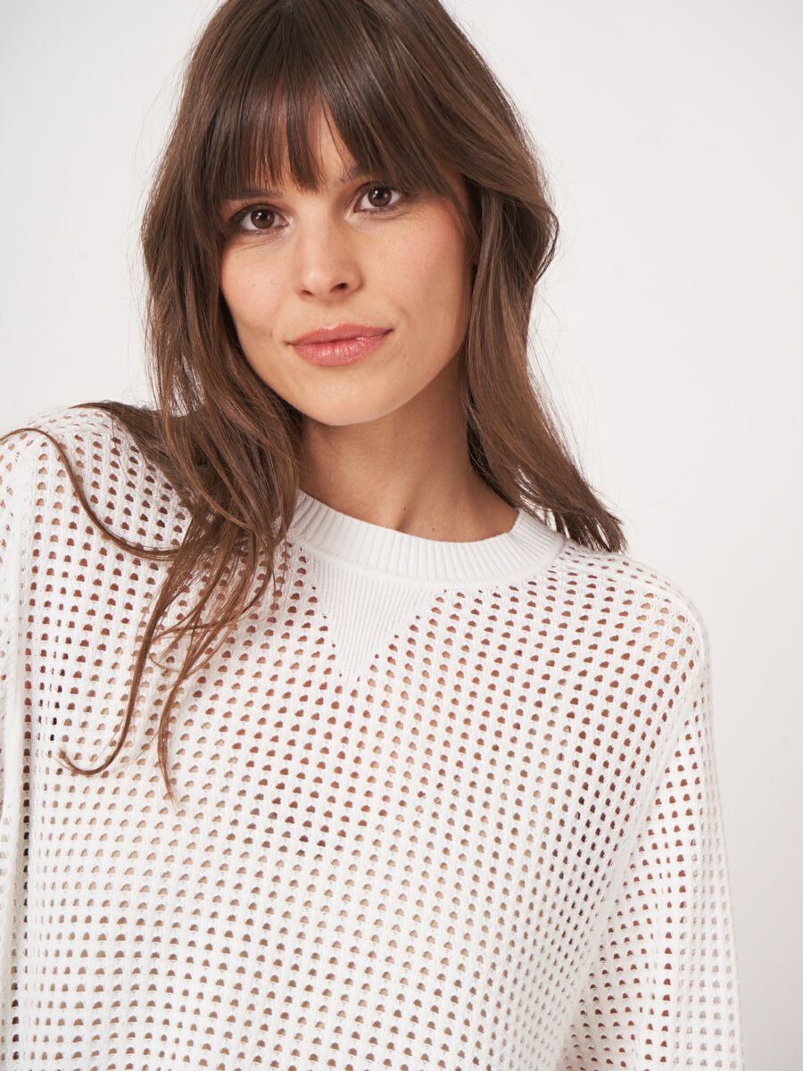 Open knit cotton blend sweater image number 1