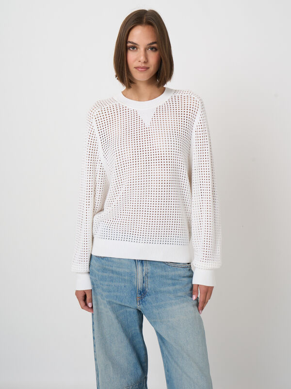 Open knit cotton blend sweater image number 1