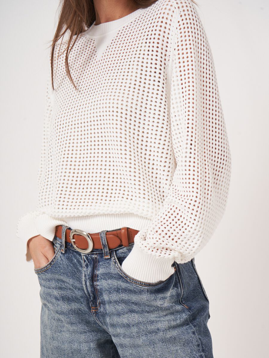 Open knit cotton blend sweater image number 2