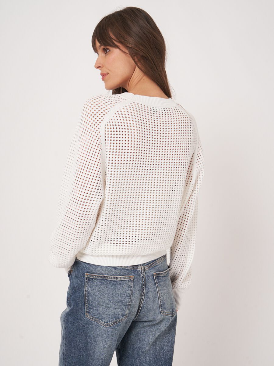 Open knit cotton blend sweater image number 3