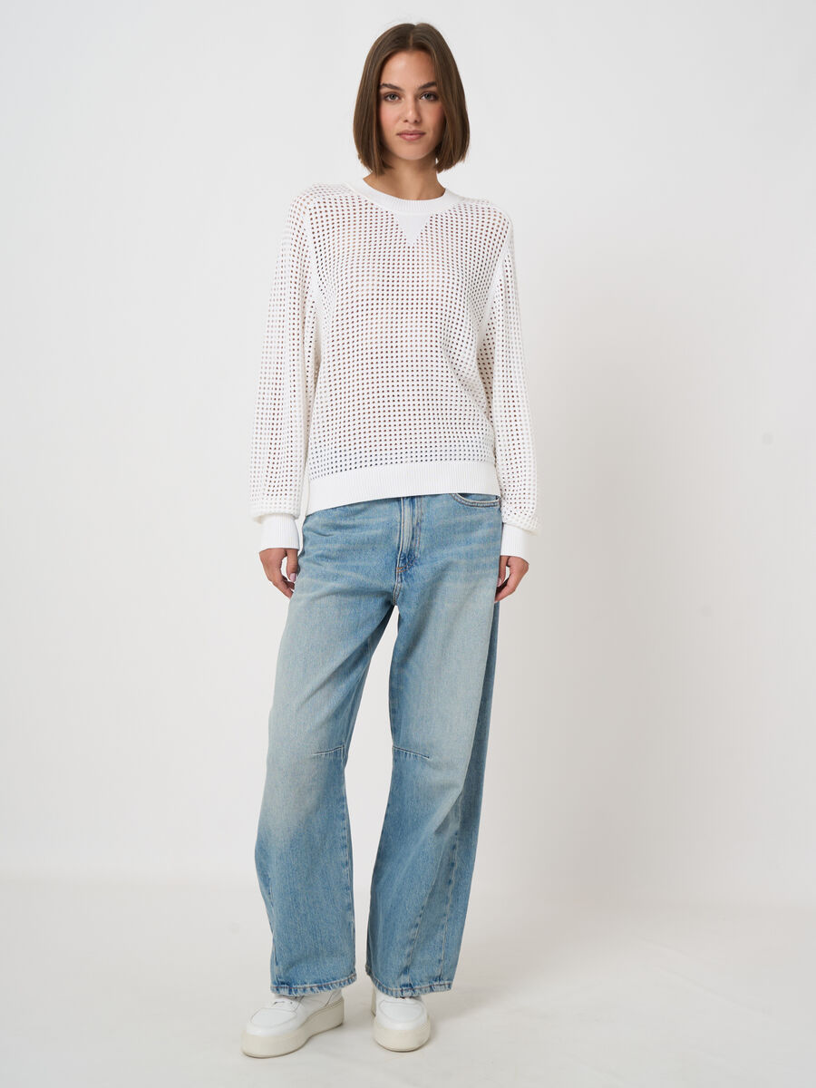 Open knit cotton blend sweater image number 3