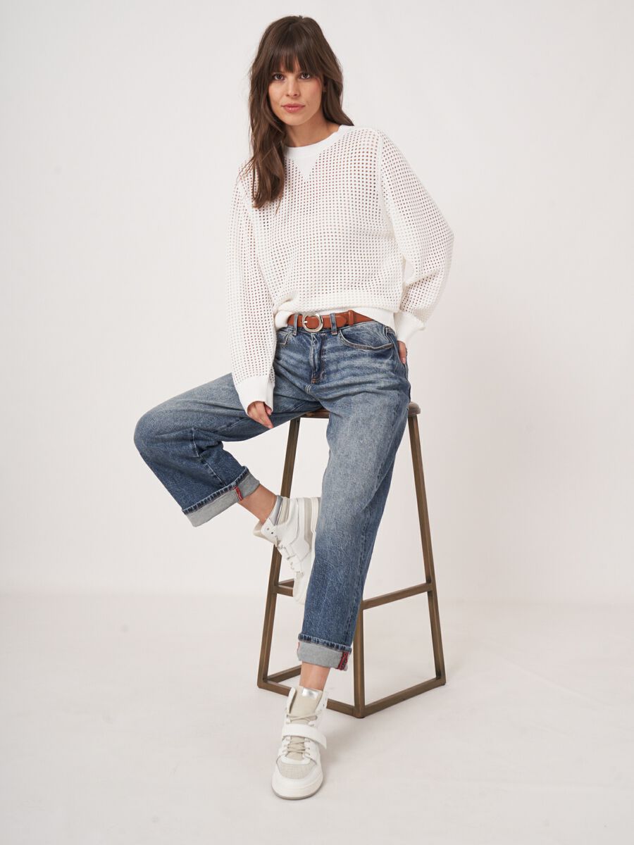 Open knit cotton blend sweater image number 4