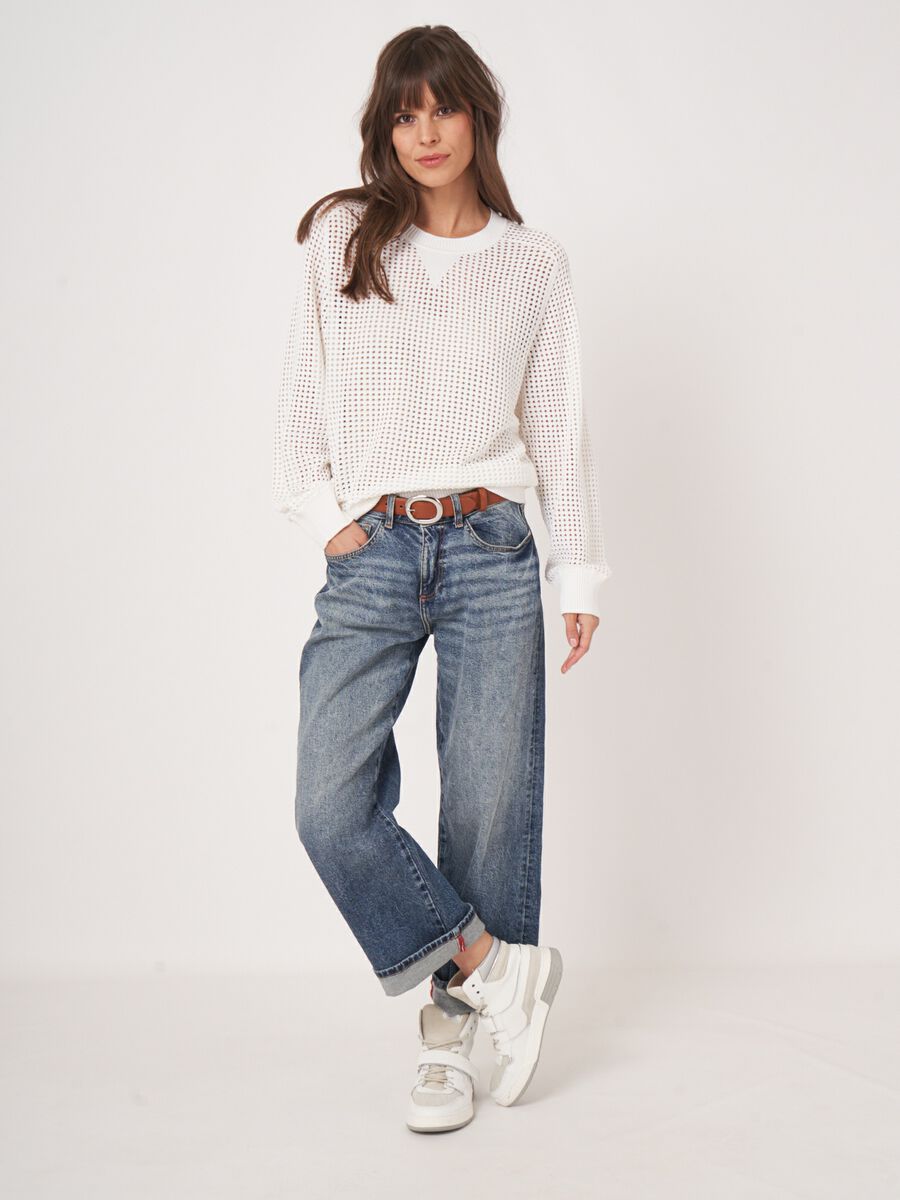 Open knit cotton blend sweater image number 5