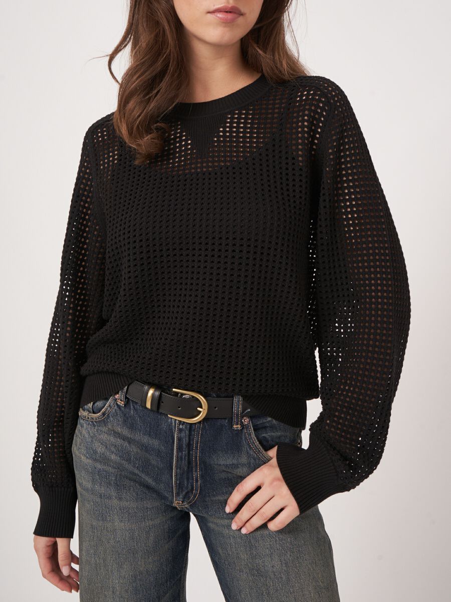 Gebreide ajour trui van katoenmix image number 1