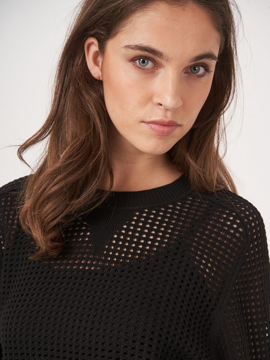 Gebreide ajour trui van katoenmix image number 2