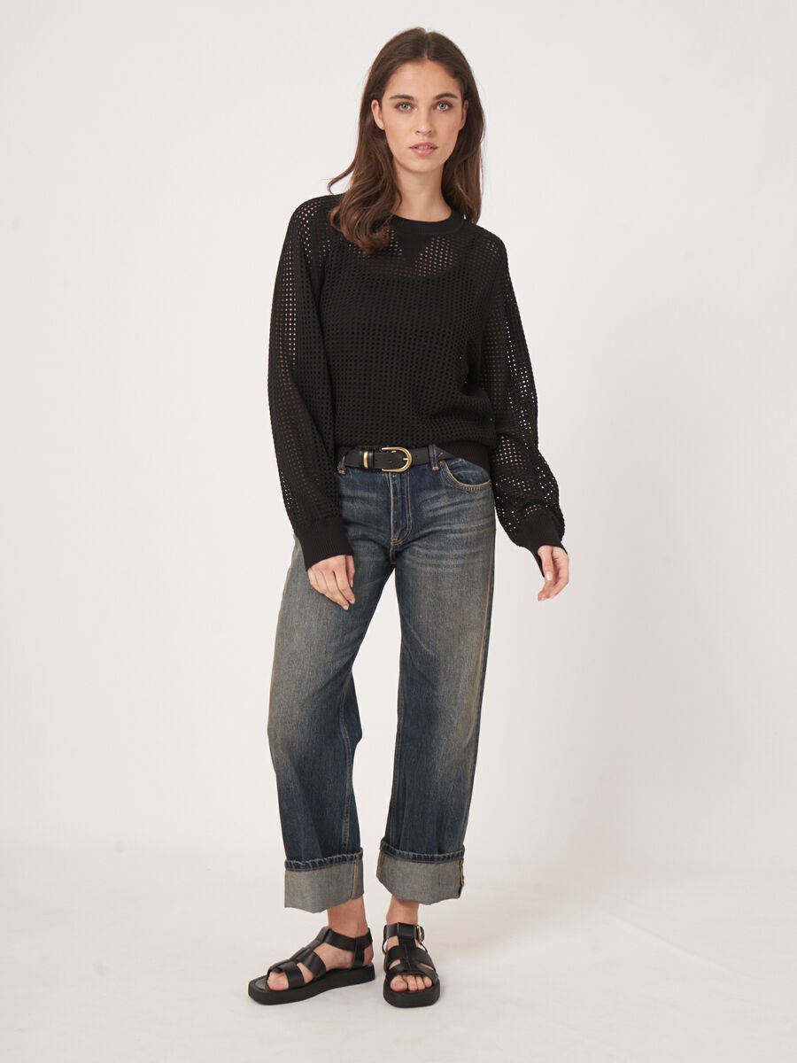 Gebreide ajour trui van katoenmix image number 5