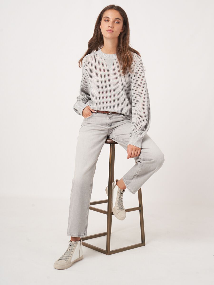 Open knit cotton blend sweater image number 0