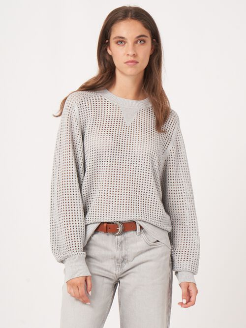 Lochmuster Strickpullover aus Baumwollmischung 