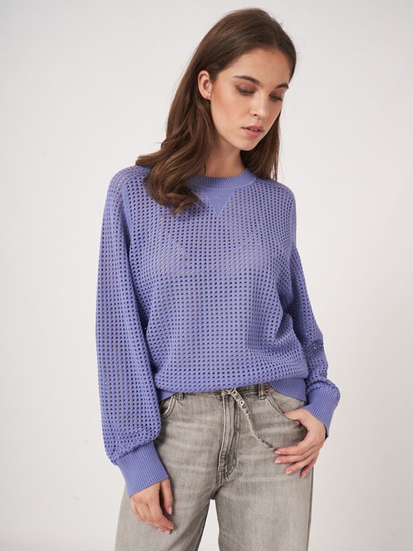 Open knit cotton blend sweater image number 1