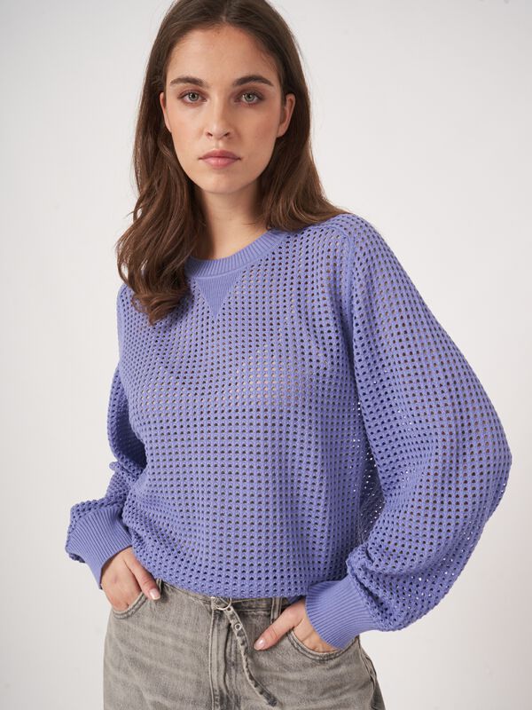 Open knit cotton blend sweater image number 2