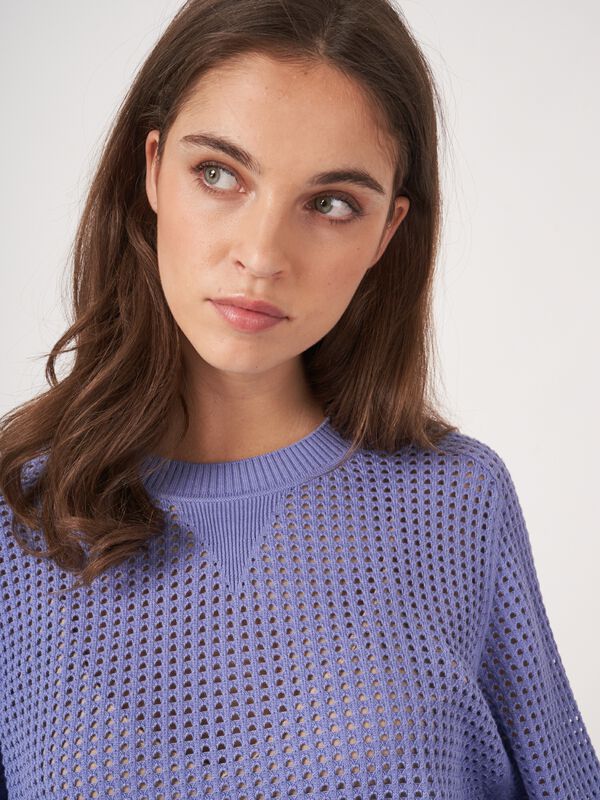 Open knit cotton blend sweater image number 3