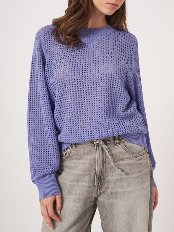 Open knit cotton blend sweater image number 4