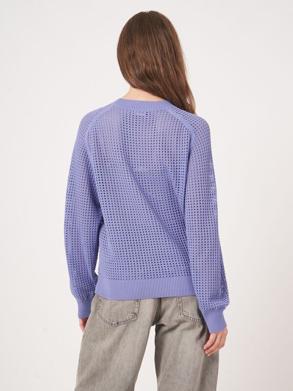 Open knit cotton blend sweater image number 5