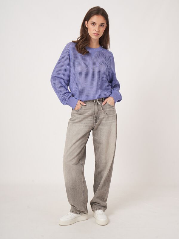 Open knit cotton blend sweater image number 6