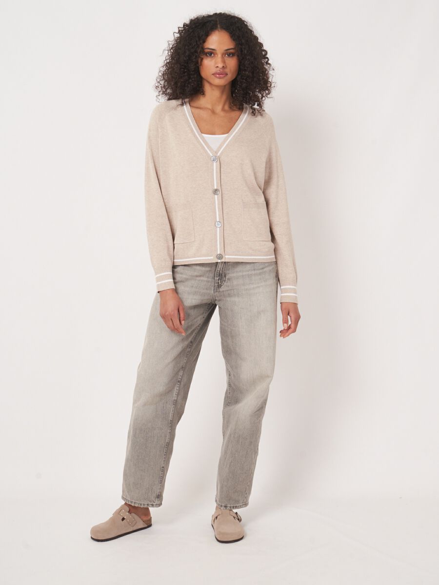 Cardigan mit Taschen und Streifen-Detail aus Baumwollmischung  image number 4