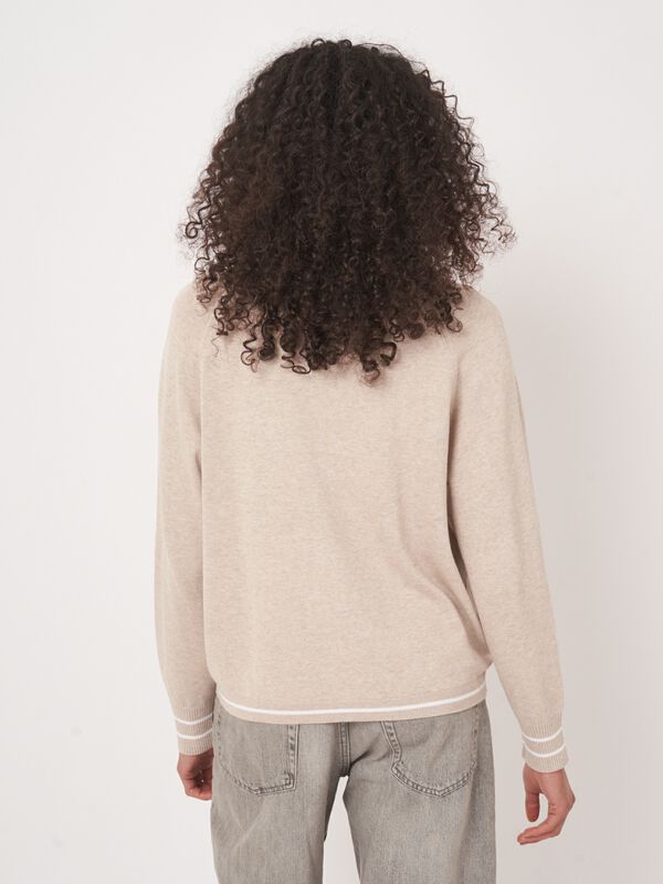 Cotton blend cardigan with pockets with stripe detail image number 5