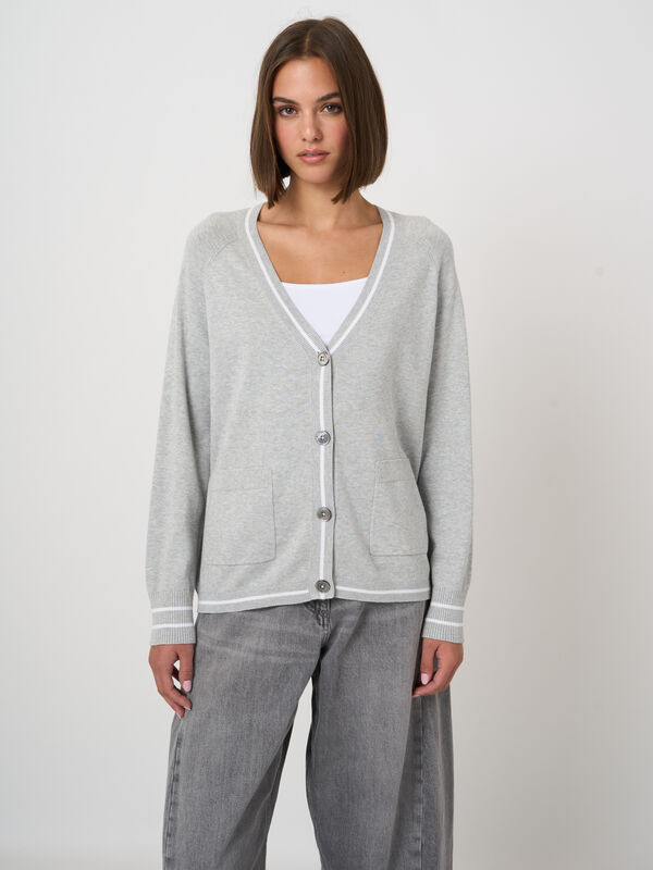 Cardigan mit Taschen und Streifen-Detail aus Baumwollmischung  image number 0