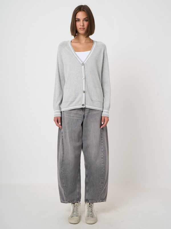 Cardigan mit Taschen und Streifen-Detail aus Baumwollmischung  image number 3