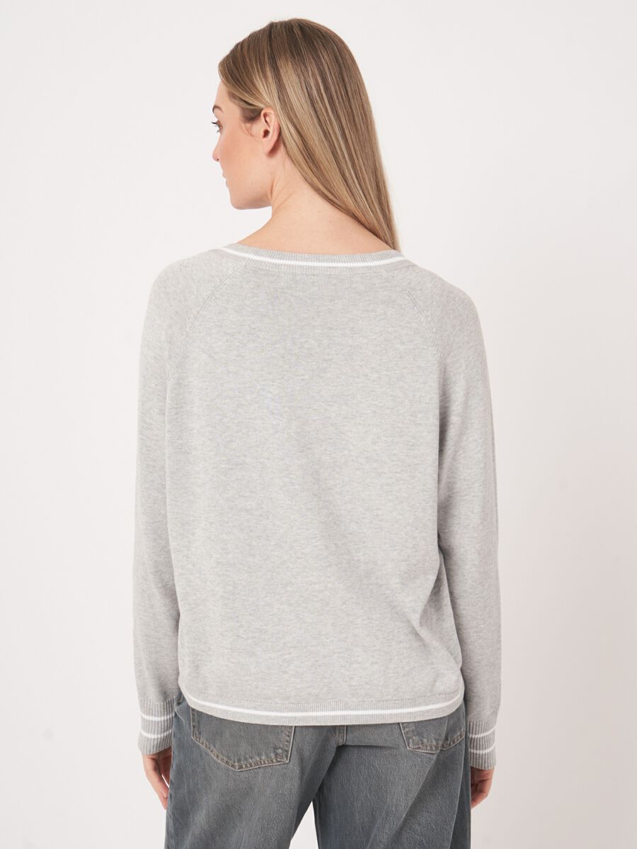 Cotton blend cardigan with pockets with stripe detail image number 5