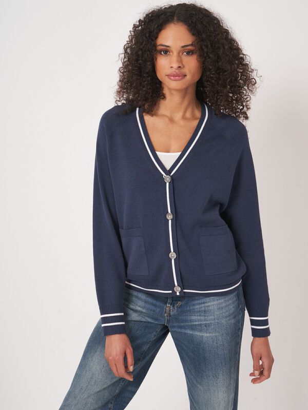 Cardigan mit Taschen und Streifen-Detail aus Baumwollmischung  image number 0