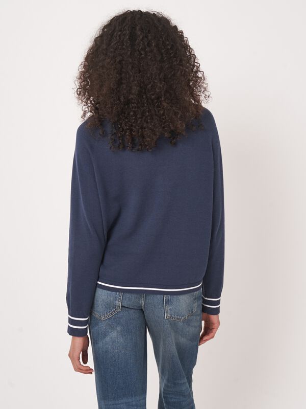 Cotton blend cardigan with pockets with stripe detail image number 5