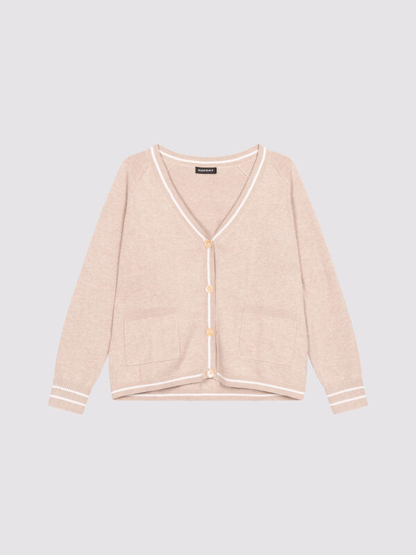 Cotton blend cardigan with pockets with stripe detail image number 1
