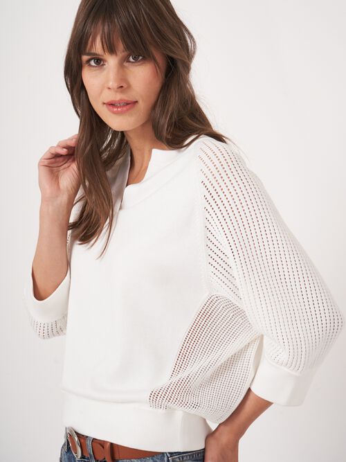 Pull avec manches raglan ajourées en mélange de coton 
