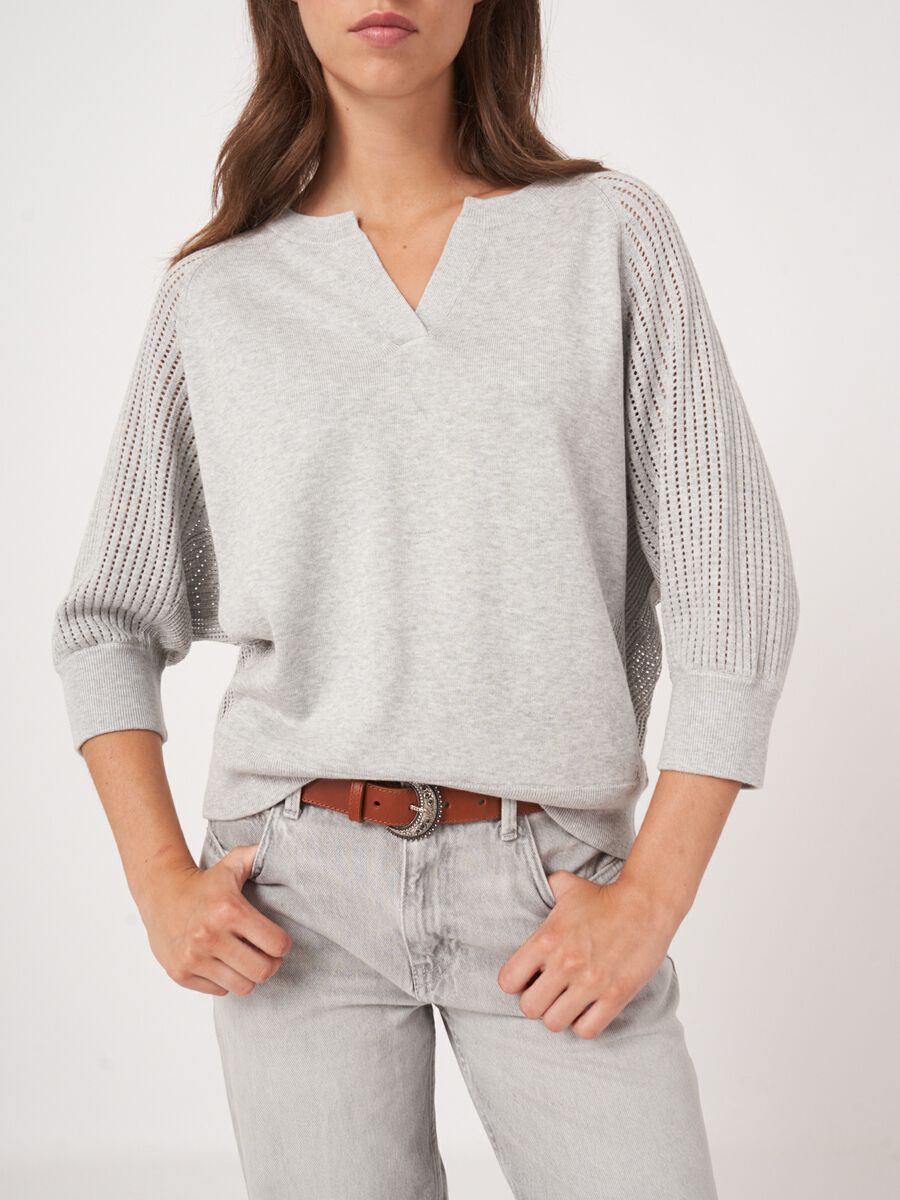 Trui met raglanmouwen in fijn ajourpatroon image number 4