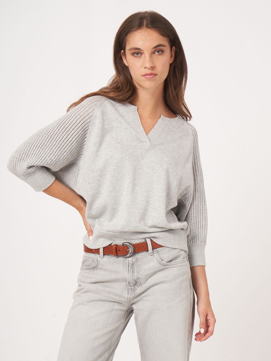 Trui met raglanmouwen in fijn ajourpatroon image number 5