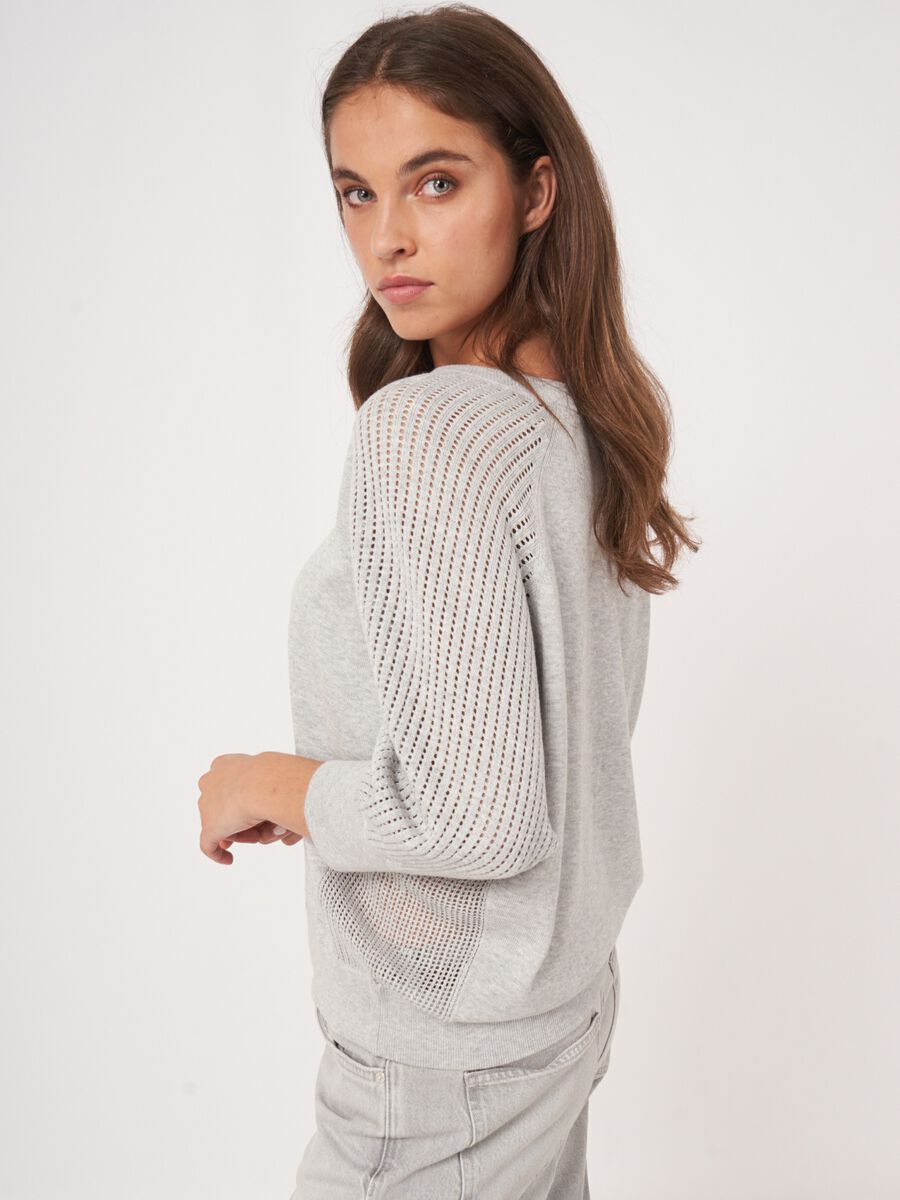 Trui met raglanmouwen in fijn ajourpatroon image number 6