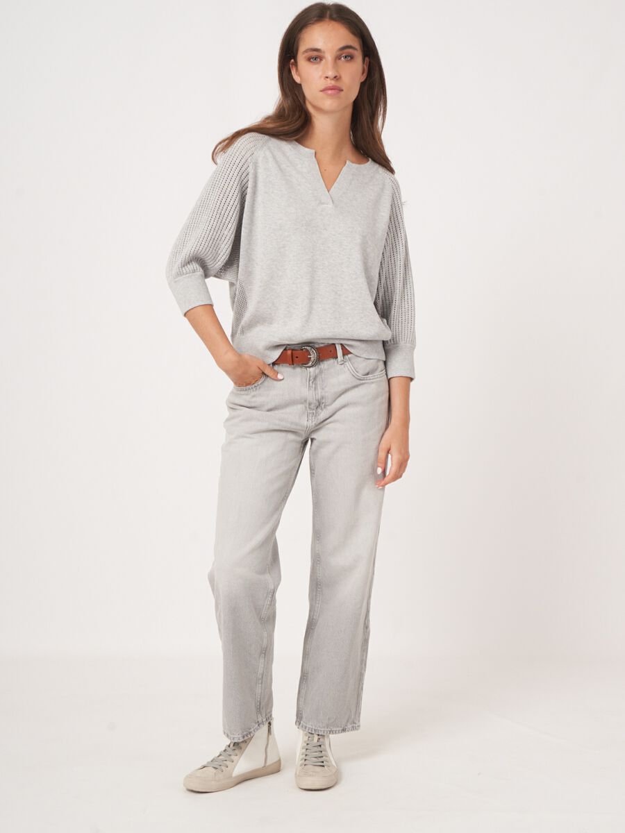 Trui met raglanmouwen in fijn ajourpatroon image number 8