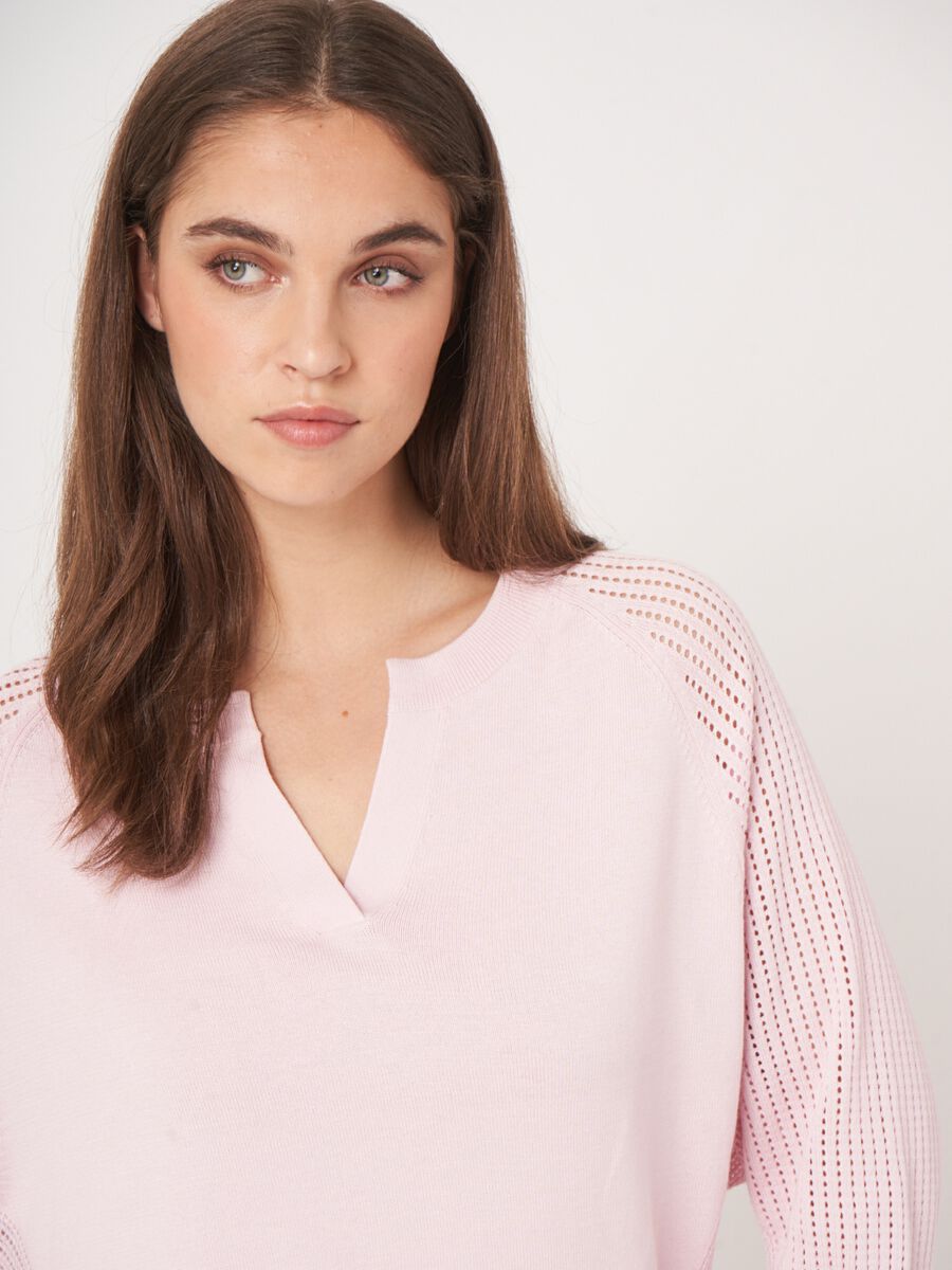 Pull avec manches raglan ajourées en mélange de coton  image number 2
