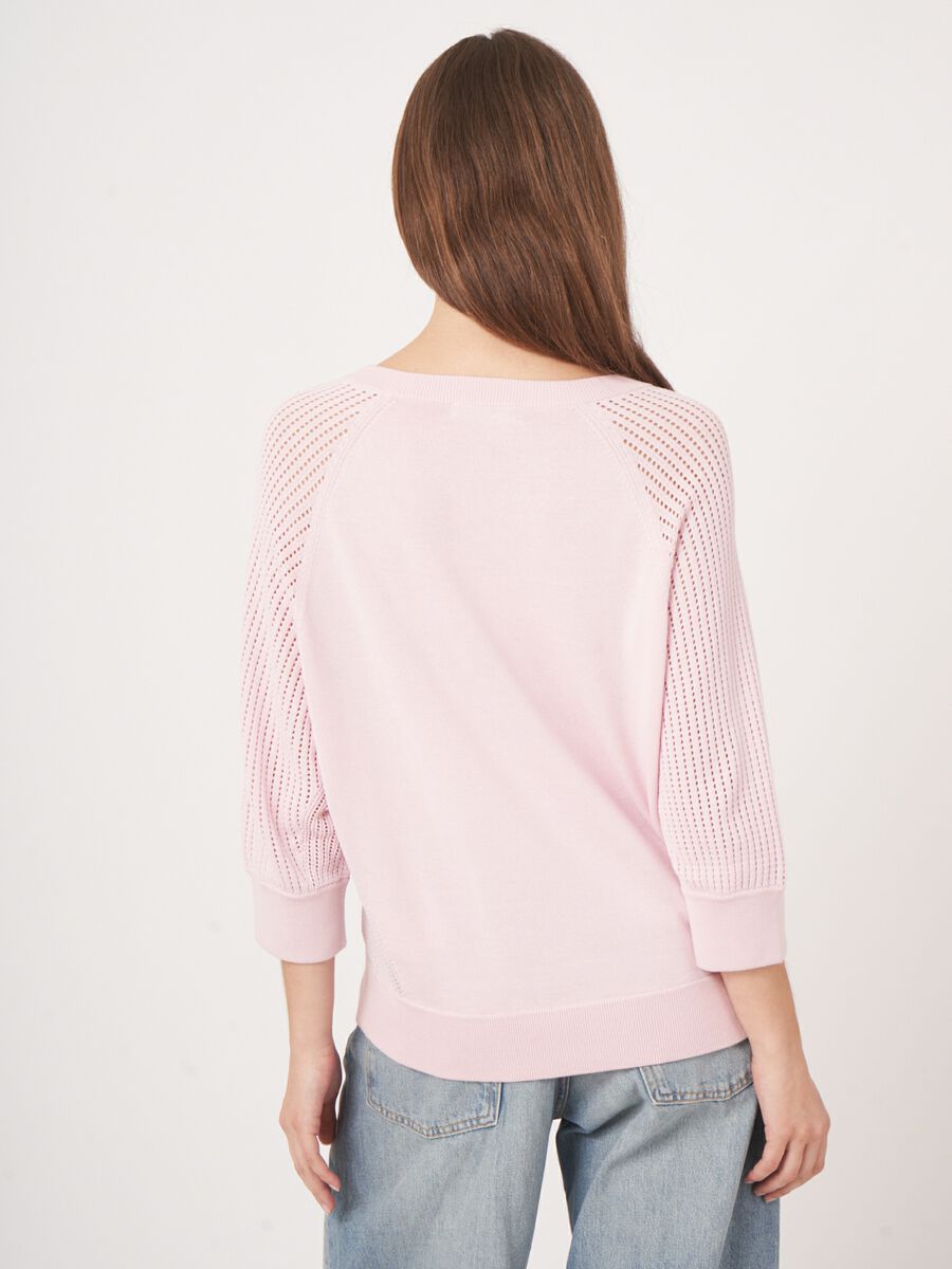 Pull avec manches raglan ajourées en mélange de coton  image number 5